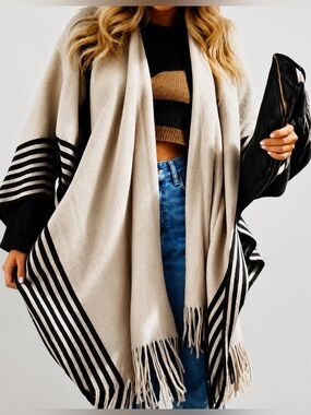 Classic Striped Fringe Shawl